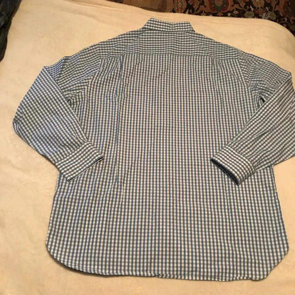 Banana Republic Button Front Shirt Mens XL Blue White Check 100% Cotton EUC